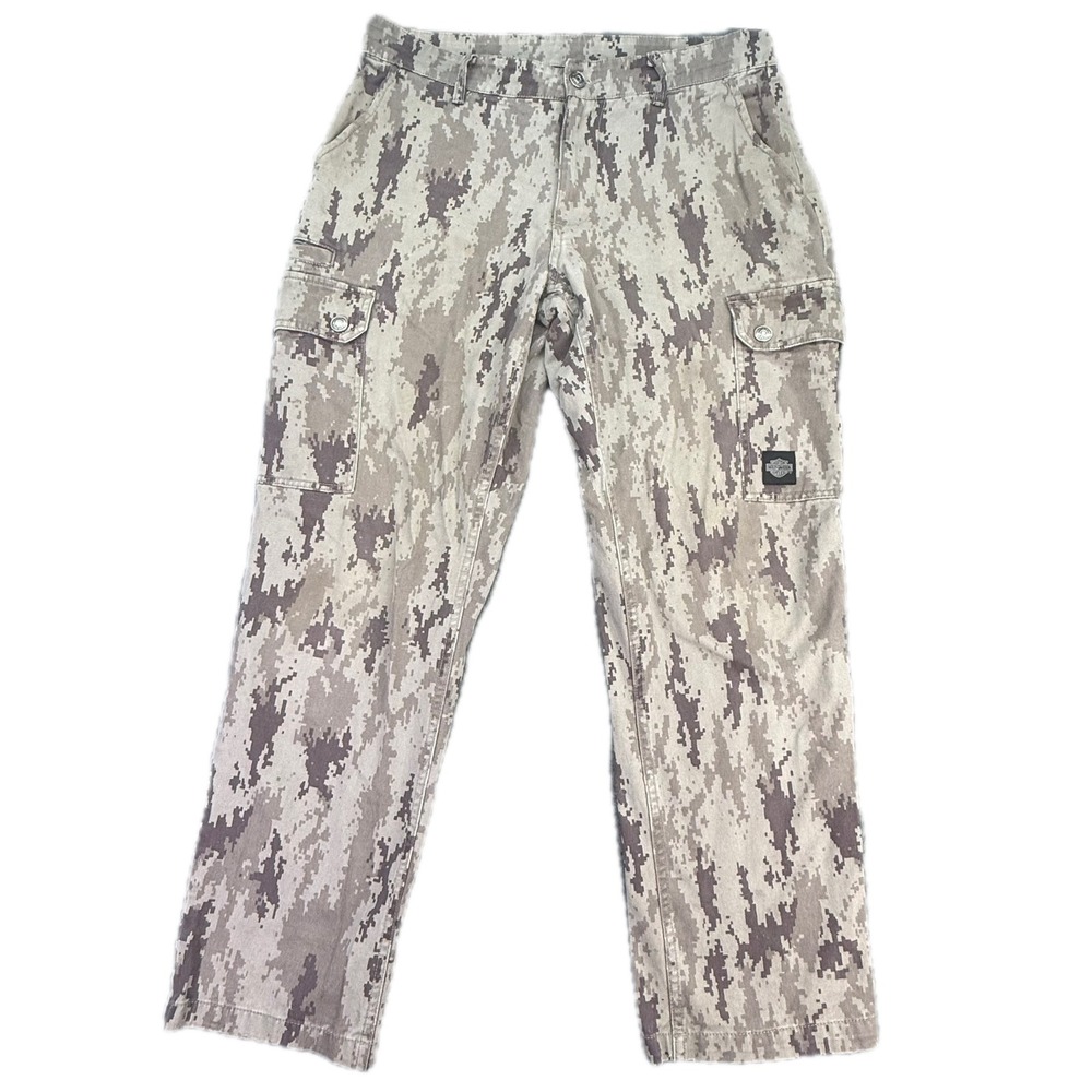 Harley-Davidson Cargo Pants Mens 32x30 Grey Tan Digital Camo Utility Trousers